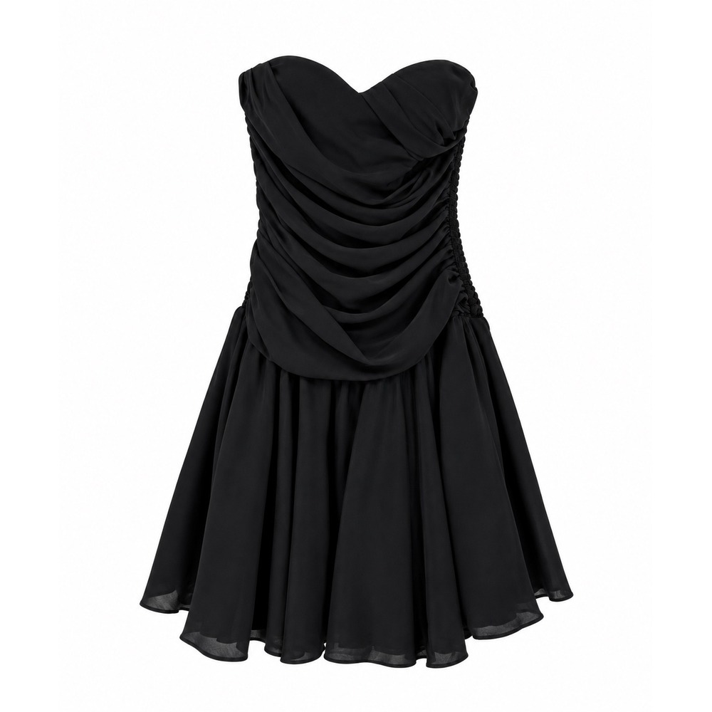 Vintage Positively Ellyn Strapless Mini Dress Black Ruched Draped Sweetheart 12